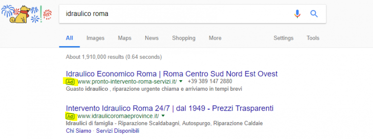 Screenshot di ad in Google Adwords