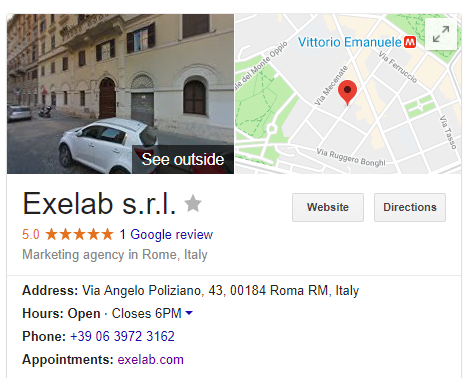 Screenshot di Google my business come una delle tattiche di marketing