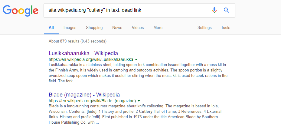 usa google per ottenere link da wikipedia esempio