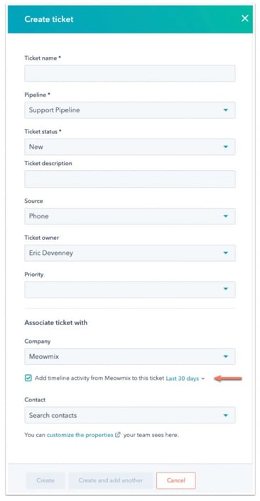 ticket hubspot service hub