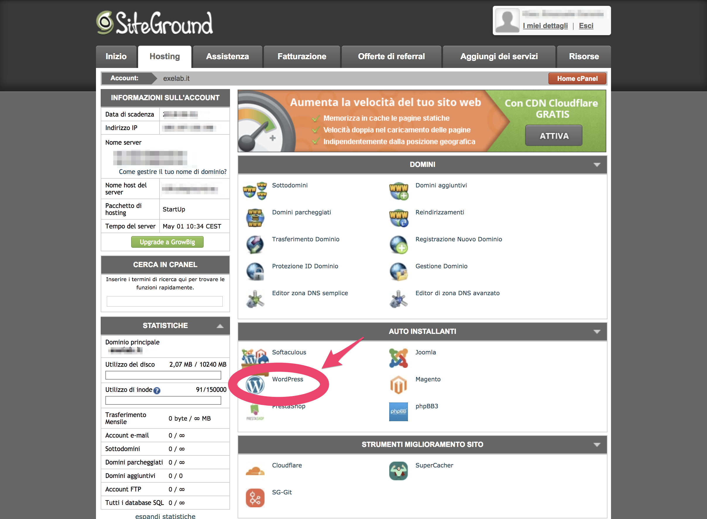 Hosting SiteGround: configurazione WordPress da c-panel