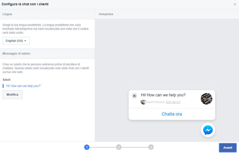 Pagina per la configurazione della chat con i clienti - Exelab Digital Marketing Agency Roma