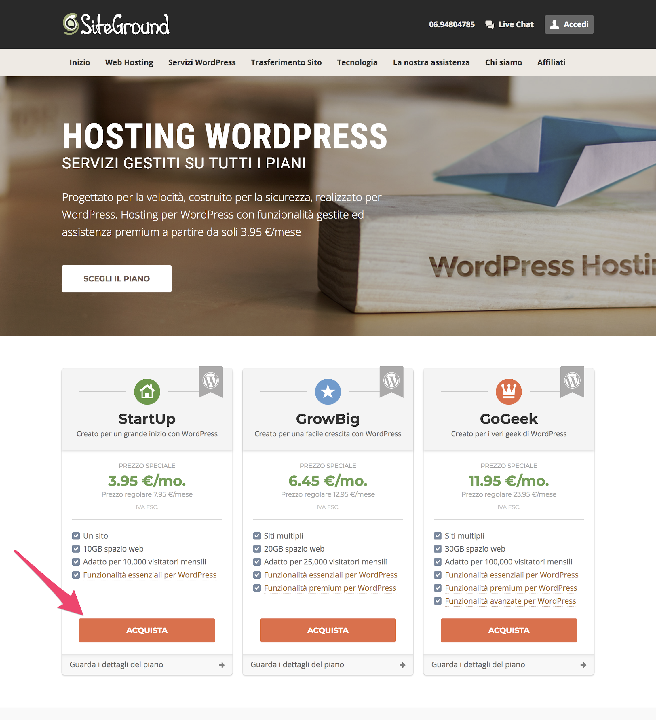 Creare un blog WordPress con Hosting SiteGround: piani di pagamento