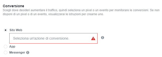 screenshot conversioni web Facebook