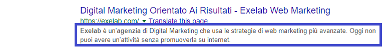 screenshot di meta descrizione per ottimizzazione seo