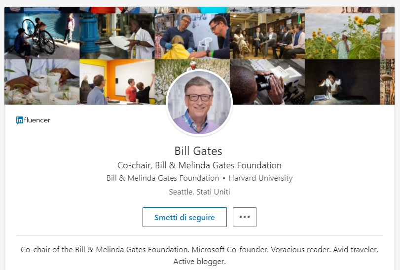 Screenshot del profilo di bill gates per capire come funziona linkedin