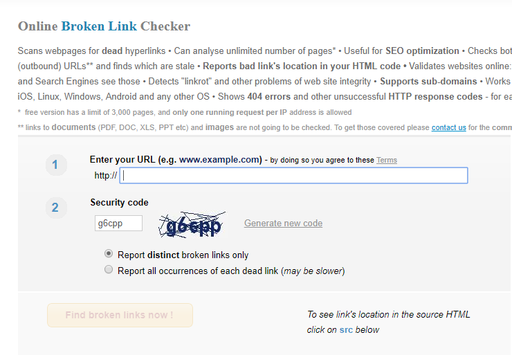 Screenshot di broken link checker come tattiche link building