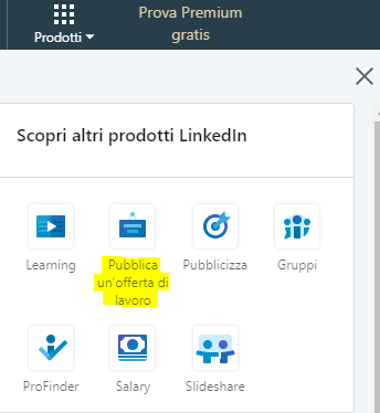 Screenshot di pubblicare un'offerta di lavoro per capire come funziona linkedin